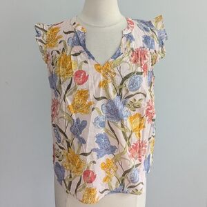 Women's Banana Republic Cotton Linen Pink Floral Blend Shirt Medium